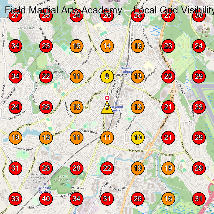 Field Martial Arts Academy GeoGrid visibility map for Masonry Contractor in Walpole